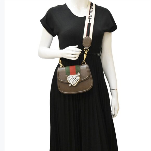 Gucci Totem Leather Heart Rhinestone Embellished Crossbody Bag - Picture 11 of 12